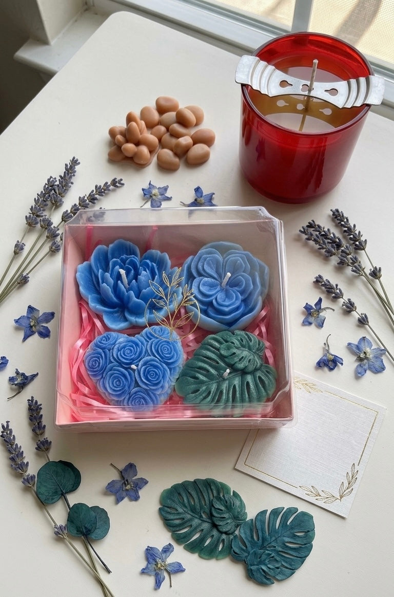 Experience the magic of floral candles infused with la noix de coco oil