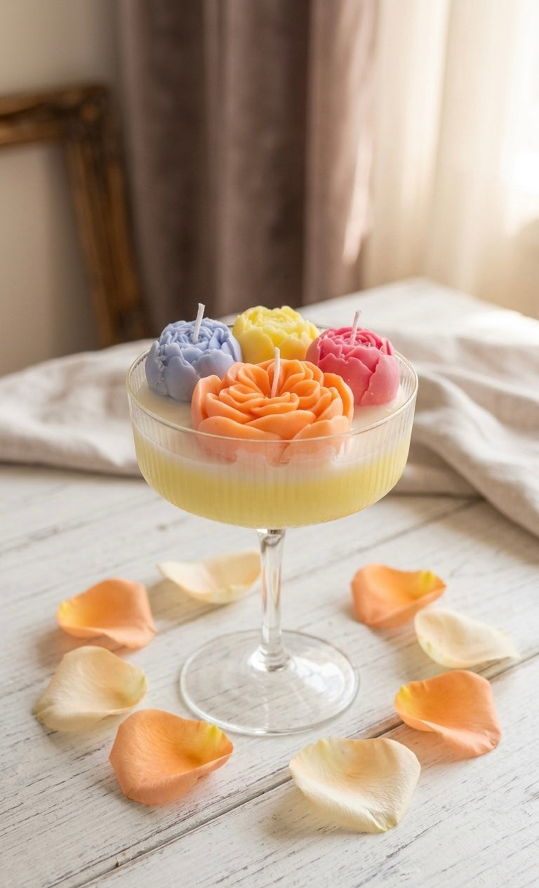 Amber Romance Floral Coupe Candle: Organic Soy Wax Luxury