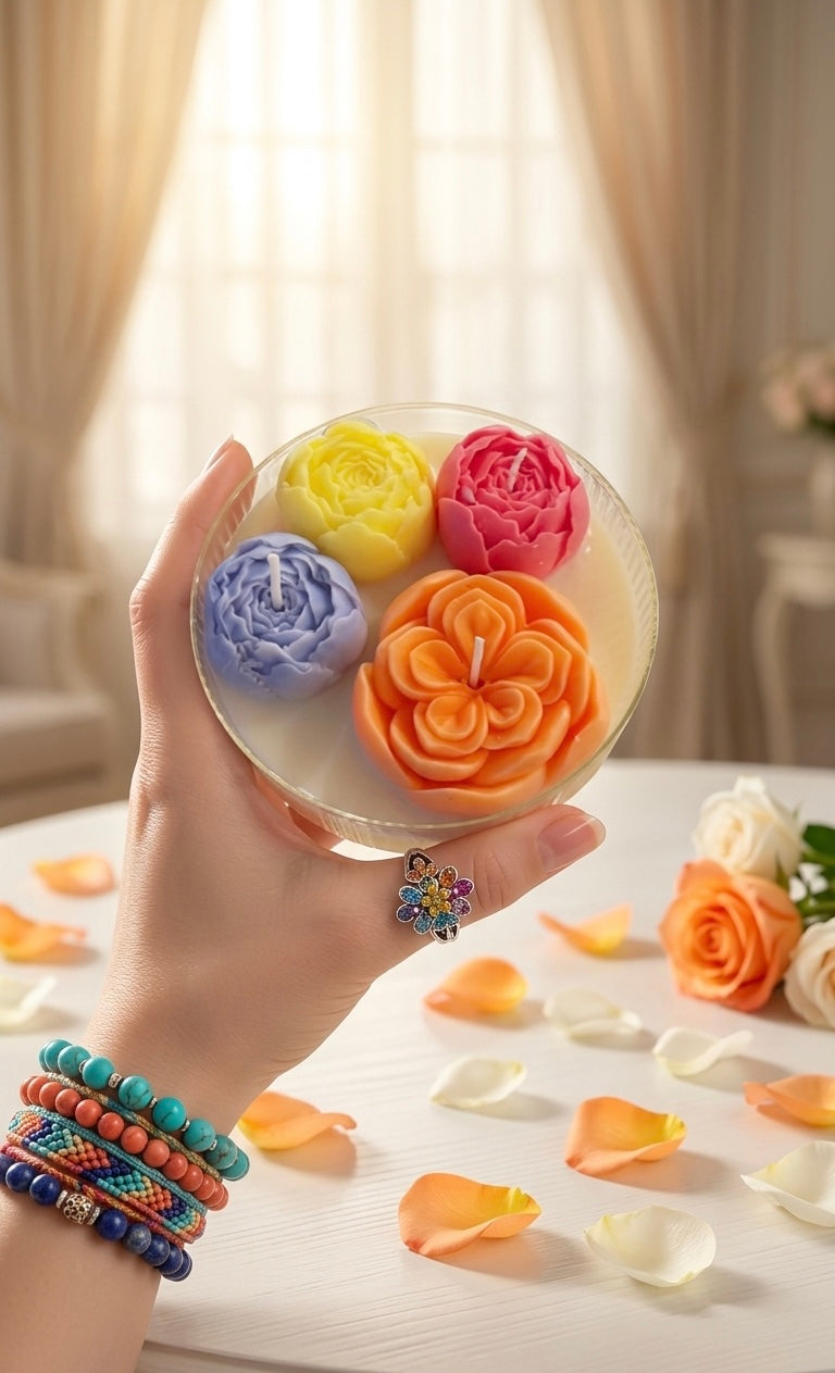 Amber Romance Floral Coupe Candle: Organic Soy Wax Luxury