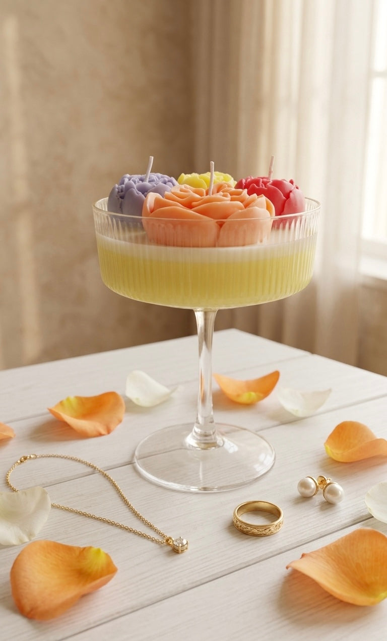 Amber Romance Floral Coupe Candle: Organic Soy Wax Luxury