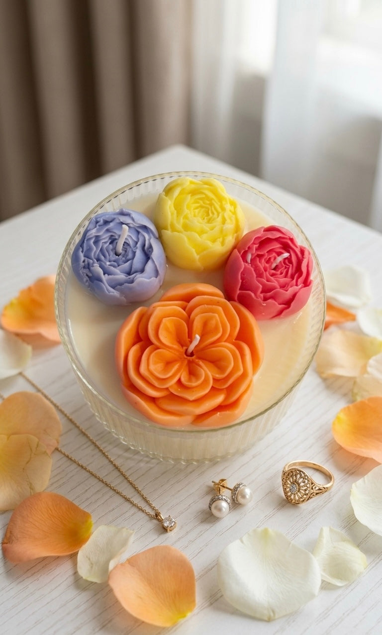 Amber Romance Floral Coupe Candle: Organic Soy Wax Luxury