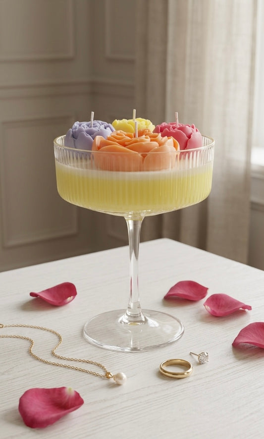 Amber Romance Floral Coupe Candle: Organic Soy Wax Luxury