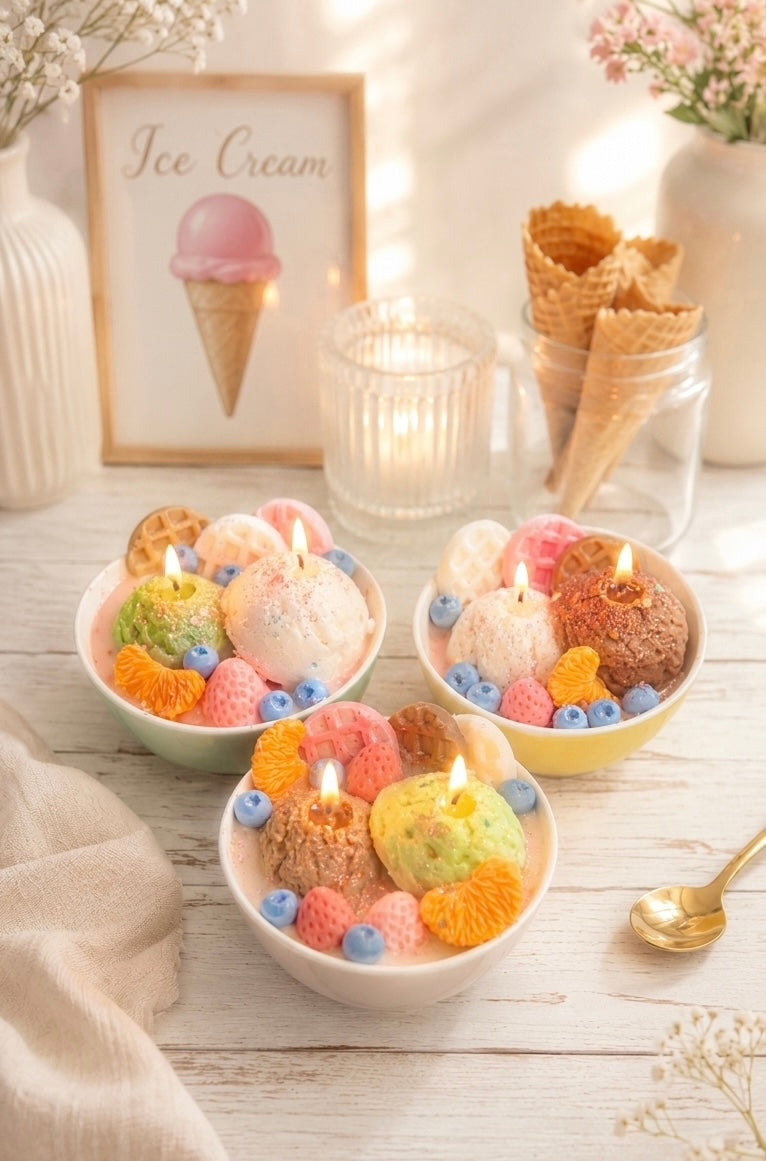 ❤️🎁🍦 🪻set of 3 - Vanilla Coffee Ice Cream Candles 🍦🎁❤️