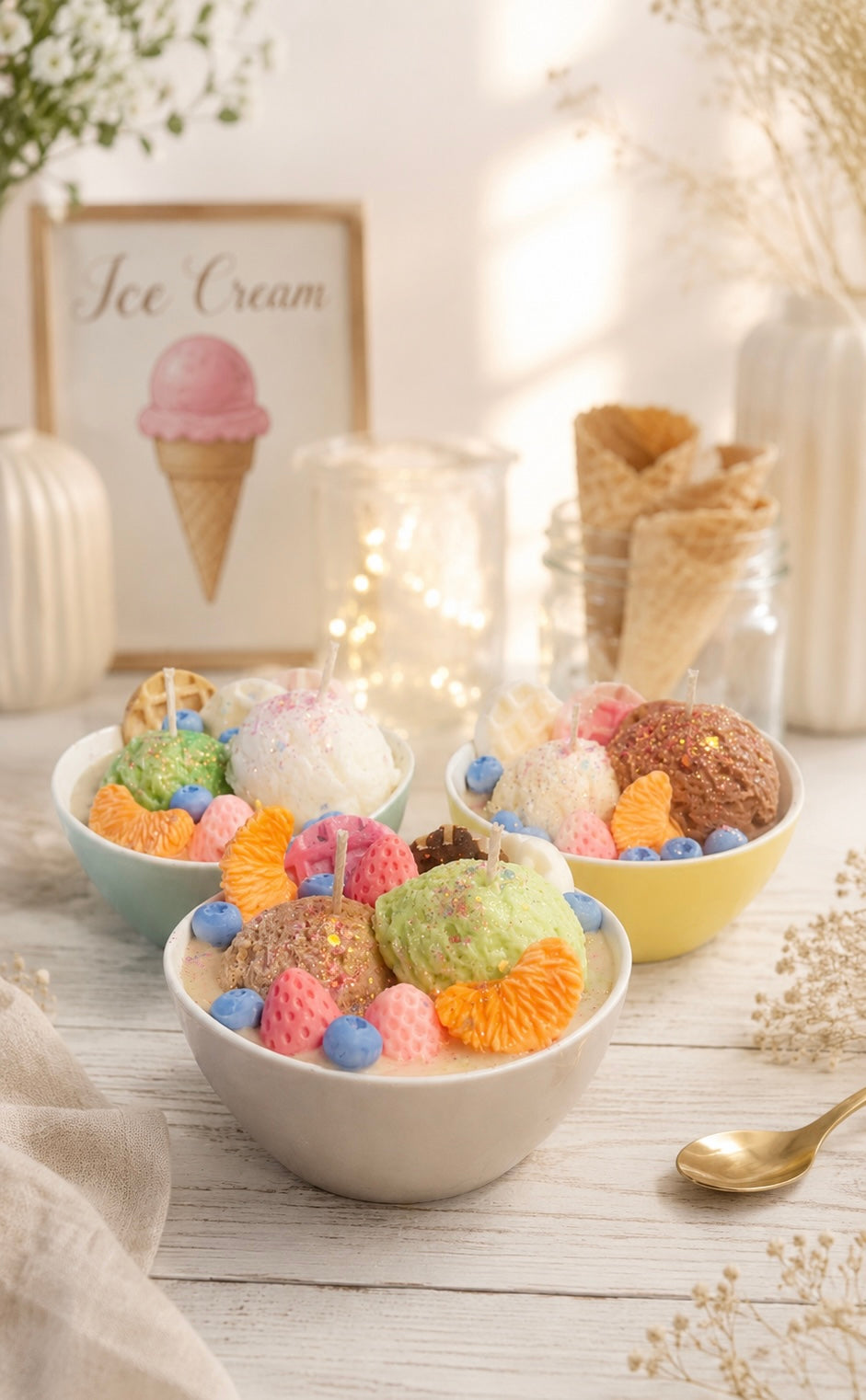 ❤️🎁🍦 🪻set of 3 - Vanilla Coffee Ice Cream Candles 🍦🎁❤️